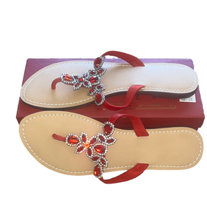 Red & White Rhinestone Sandals - Women’s 11